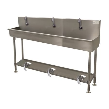 Advance Tabco 3 Stat 16 Ga. 304 SS Floor Mt Square Corner Sink - Toe-push Operated 19-FM-60FV